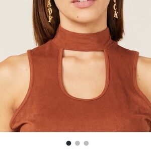 Shyanne Rust Mock Neck Keyhole Tank Top